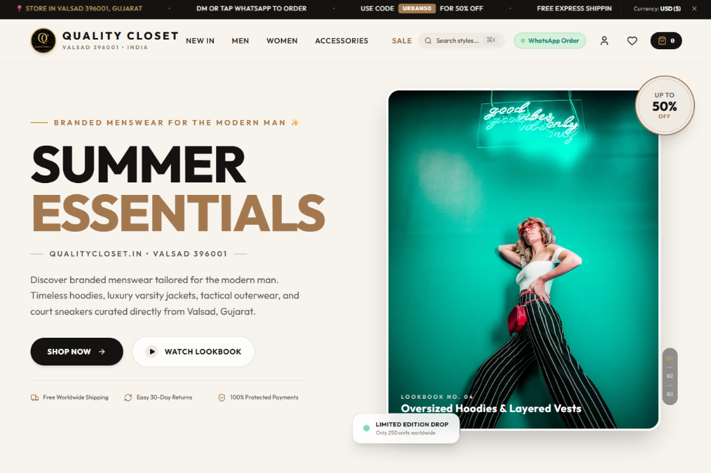 Quality Closet Retail E-Commerce and WhatsApp Ordering Platform by Xpeartz